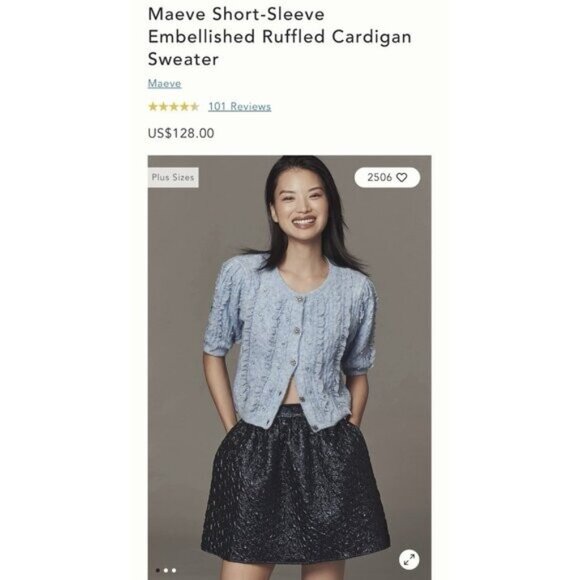 NWT Size S - Maeve Short-Sleeve Embellished Ruffled Cardigan (NWT US$ 128) - Picture 15 of 16